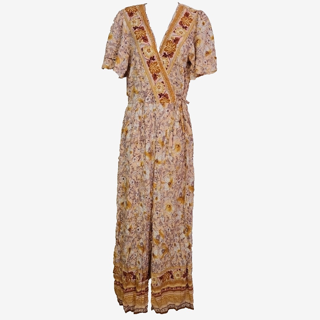 Band Of Gypsies Blush Floral Jumpsuit Size M Wide Leg Boho Cruise Cottagecore